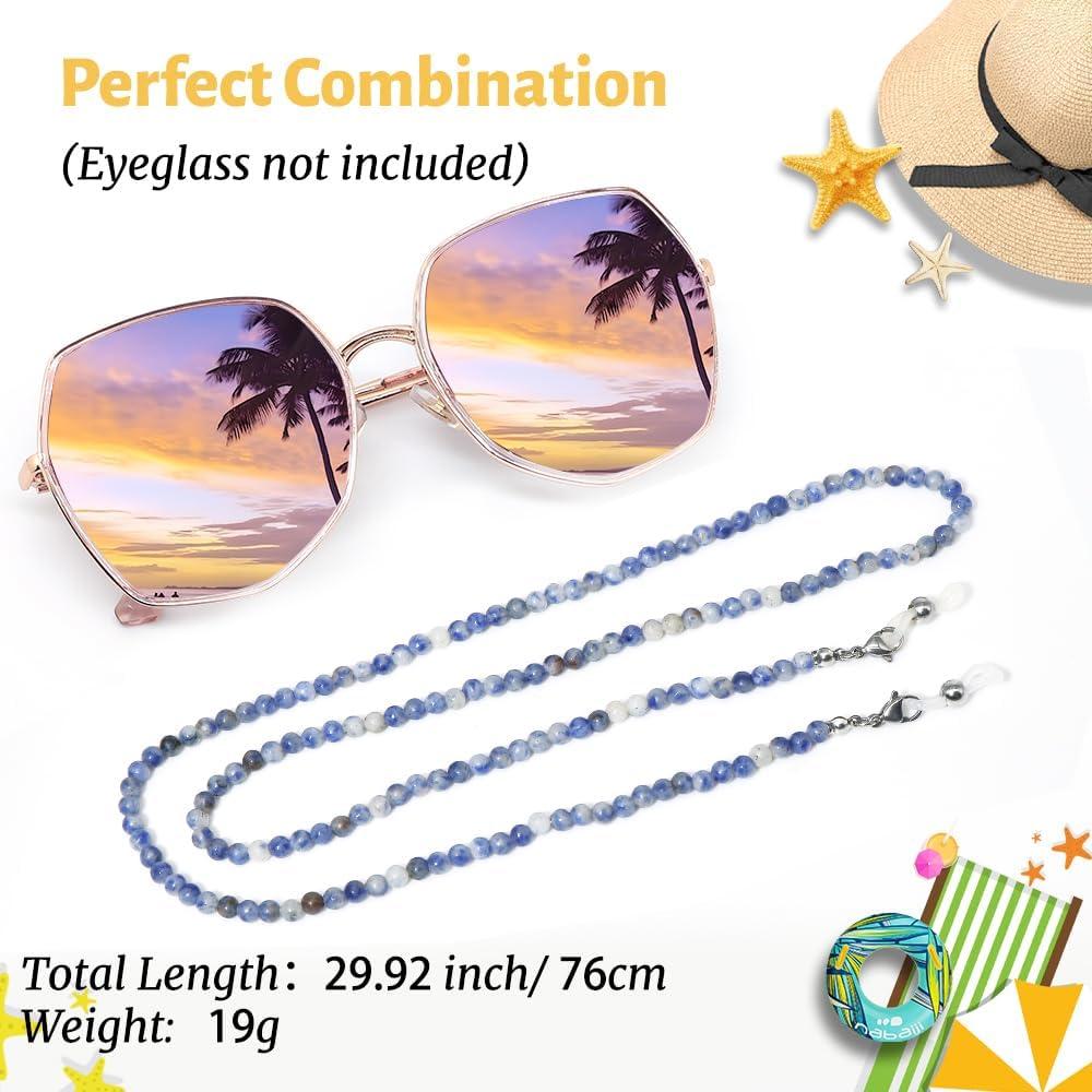 Cadena de Gafas LuReen Sodalita Azul y Blanca 73.66 cm