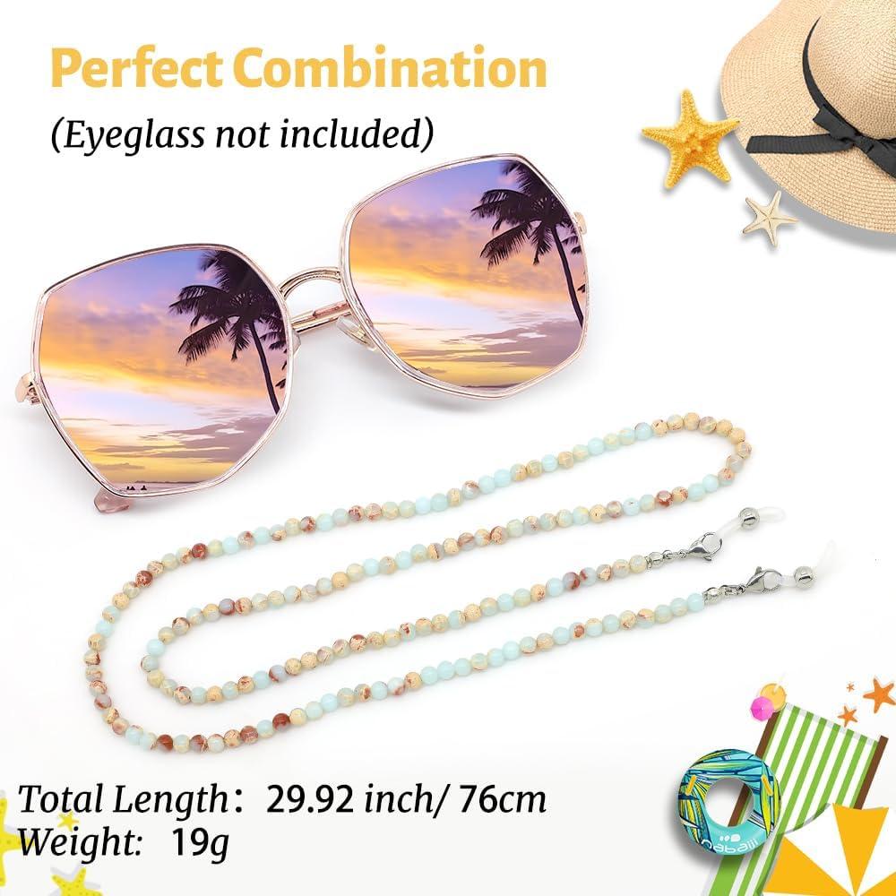 Cadena de Gafas LuReen Cian Claro con Perlas Naturales