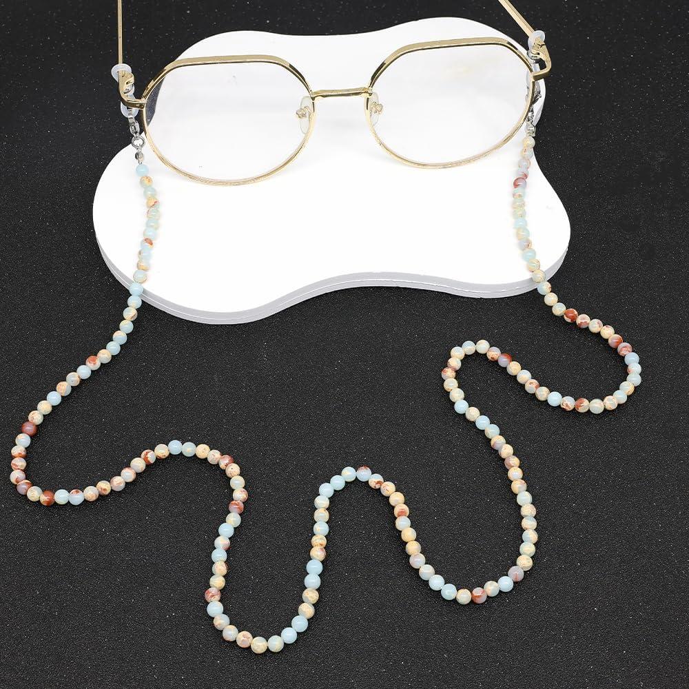 Cadena de Gafas LuReen Cian Claro con Perlas Naturales