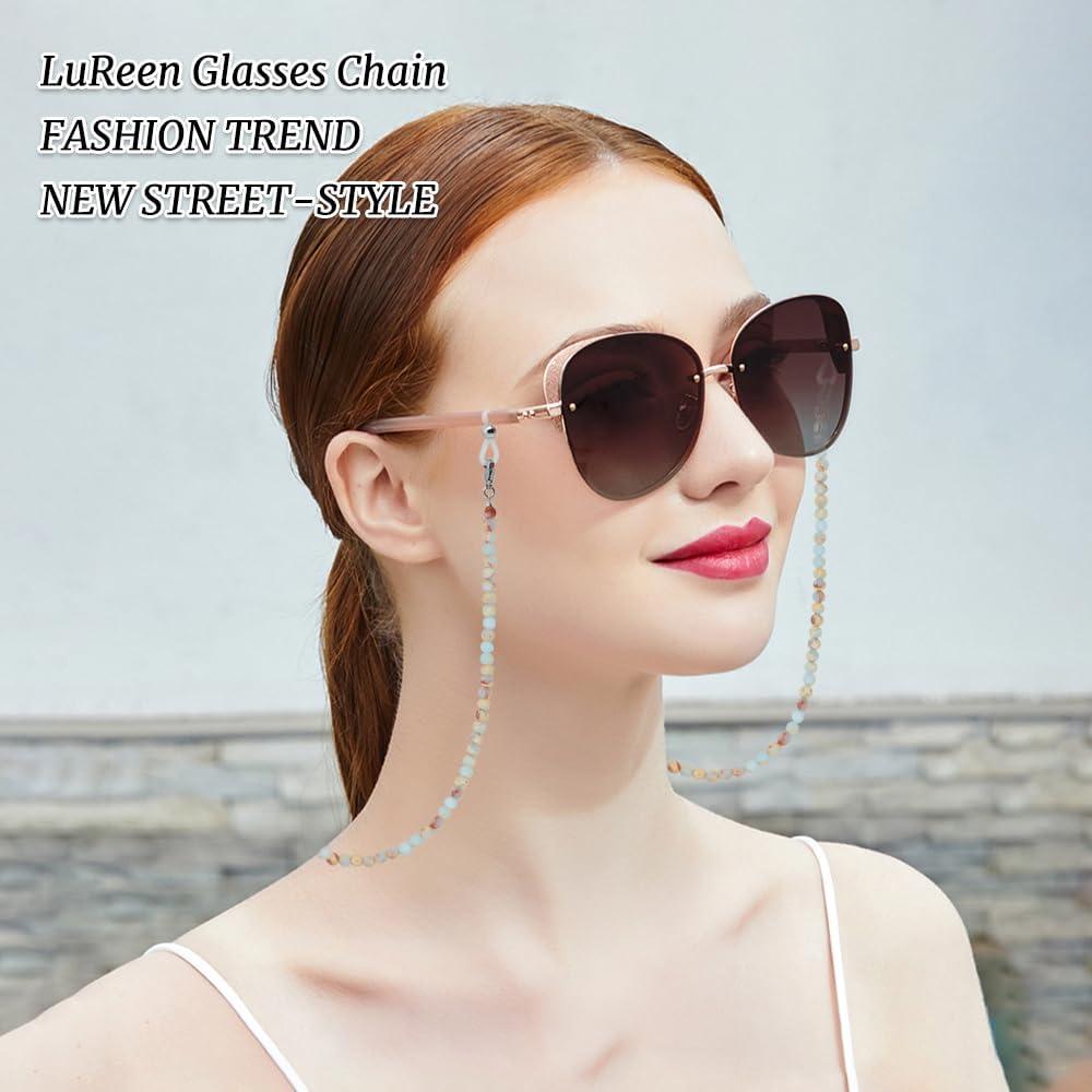 Cadena de Gafas LuReen Cian Claro con Perlas Naturales