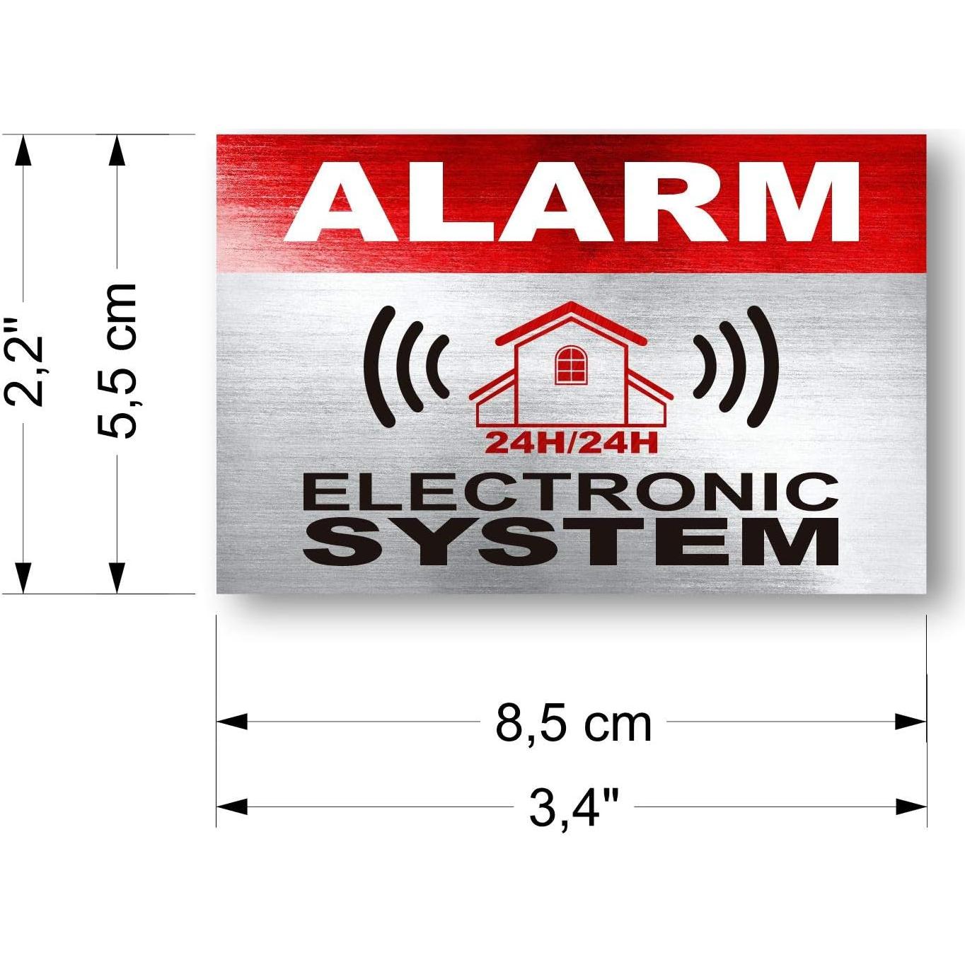 12 Etiquetas de Alarma de Seguridad Imaggge - Resistente a la Intemperie - 8,5 x 5,5 cm