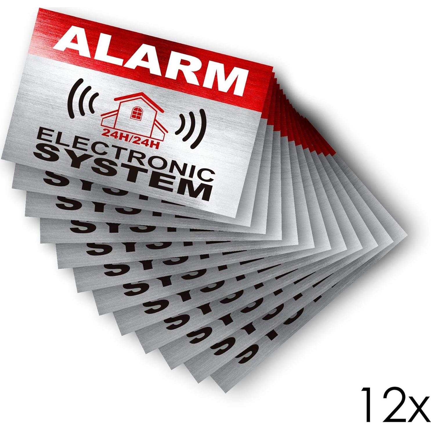12 Etiquetas de Alarma de Seguridad Imaggge - Resistente a la Intemperie - 8,5 x 5,5 cm