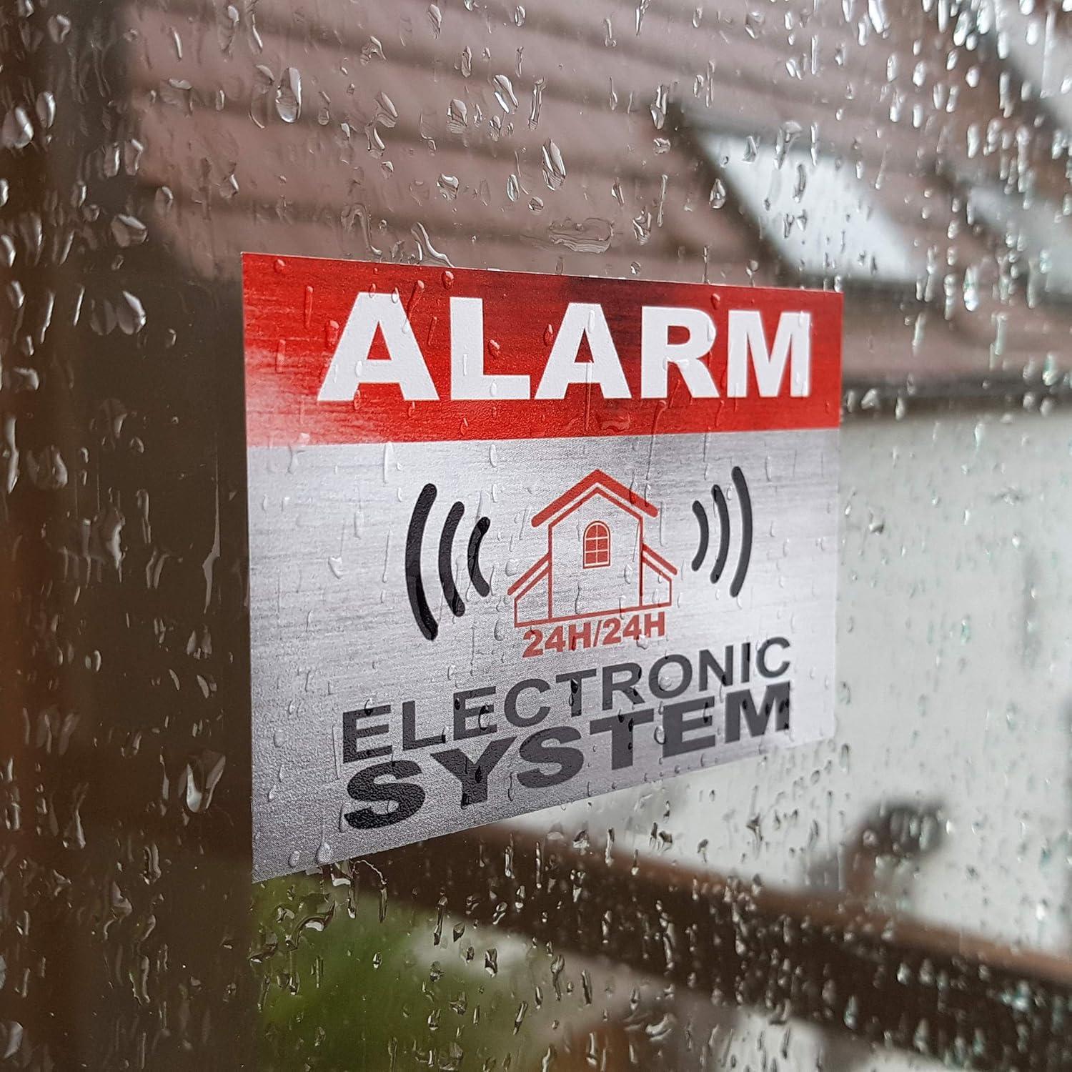 12 Etiquetas de Alarma de Seguridad Imaggge - Resistente a la Intemperie - 8,5 x 5,5 cm