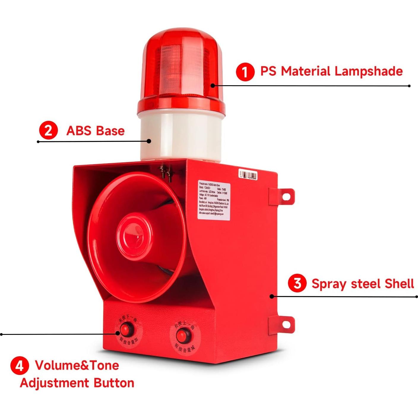 Sirena de Alarma Exterior 130dB 12 Tonos SLA-05B 45W IP65