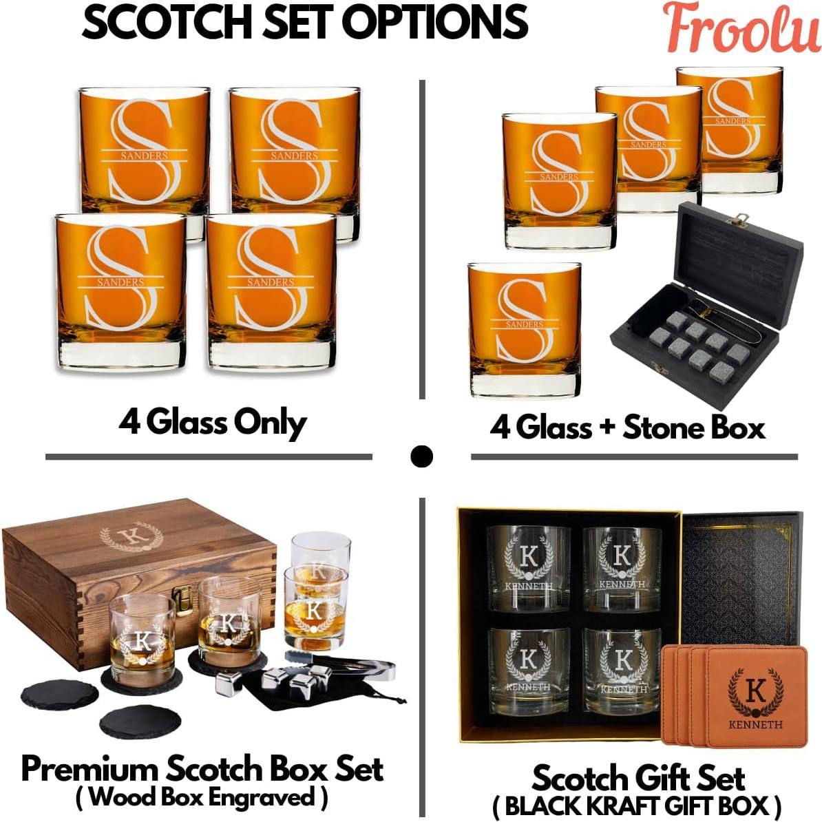 Set de Whisky Personalizado Froolu - 4 Vasos y Caja de Madera