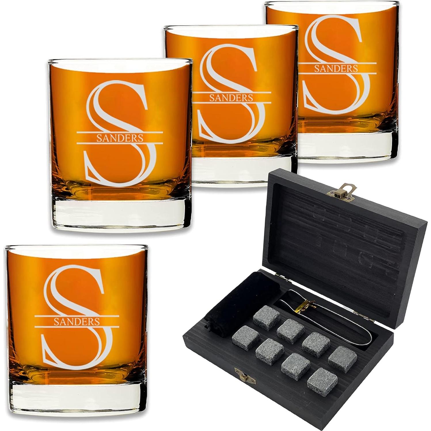 Set de Whisky Personalizado Froolu - 4 Vasos y Caja de Madera