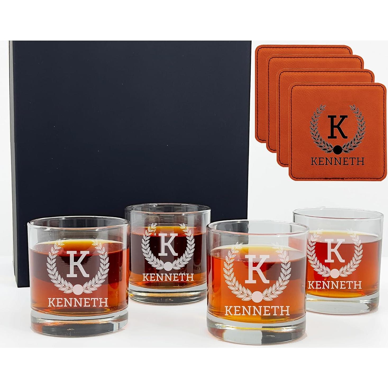 Set de Whisky Personalizado Froolu - 4 Vasos y Caja de Madera