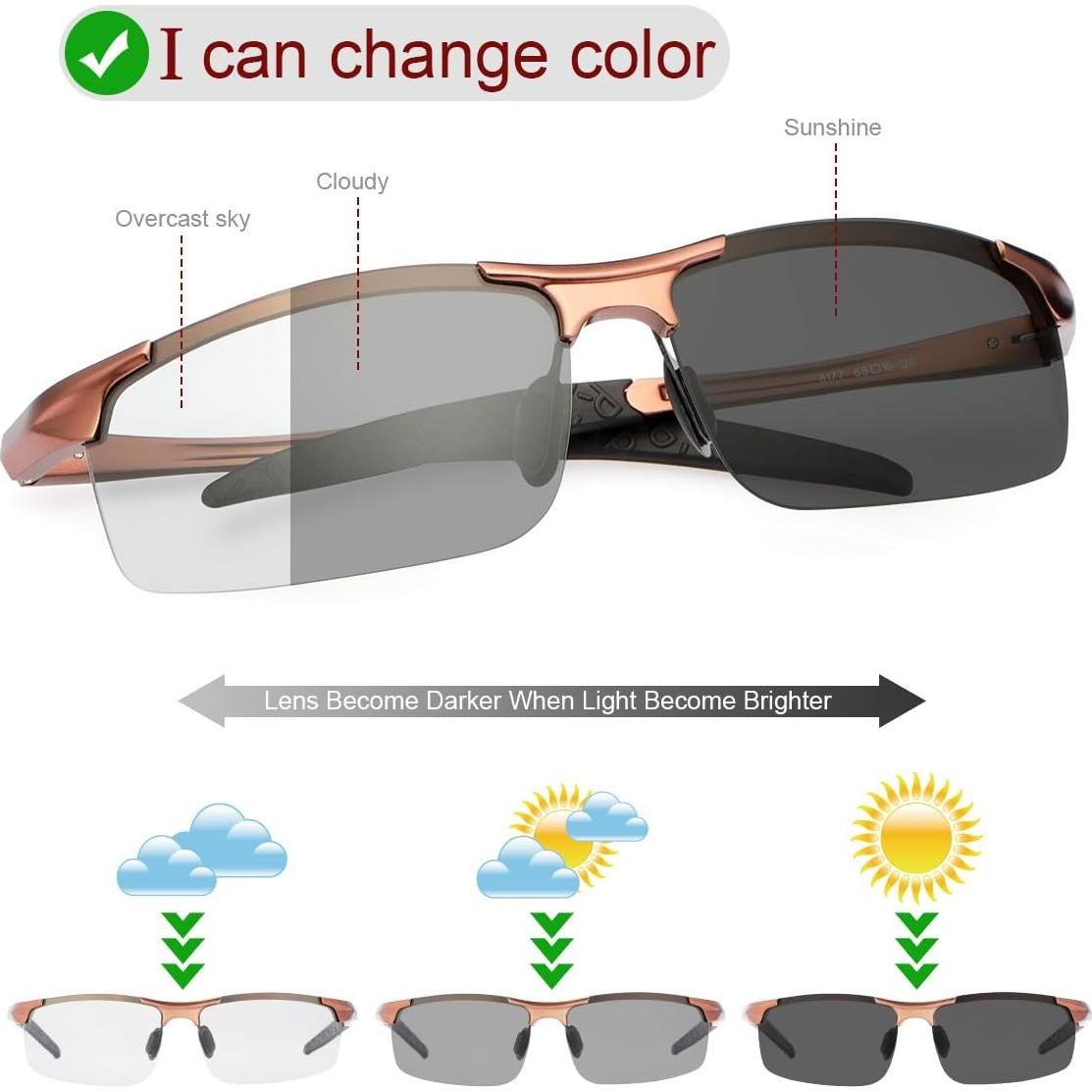 Gafas de sol YIMI fotocromáticas polarizadas UV400 para hombres