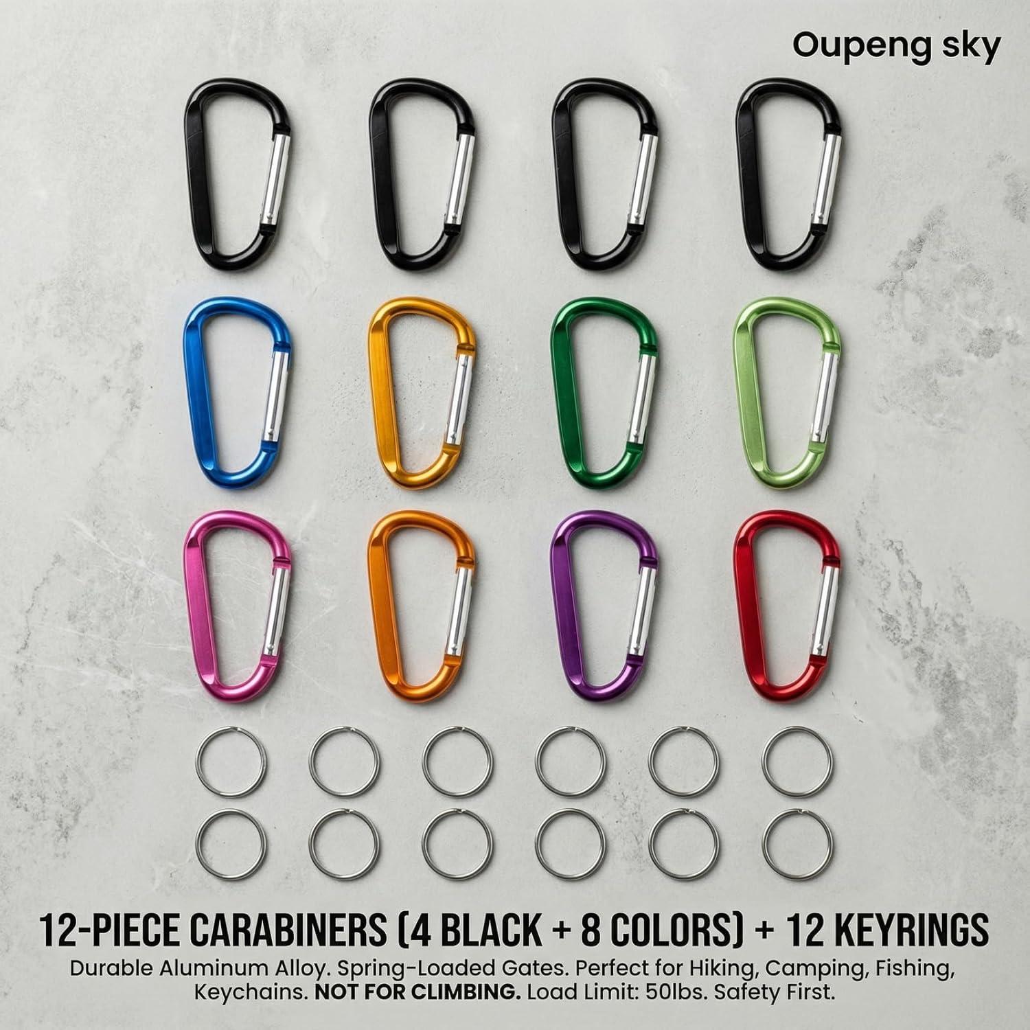 12 Clips de Mosquetón Oupeng Sky Aluminio 66 lb Multicolor