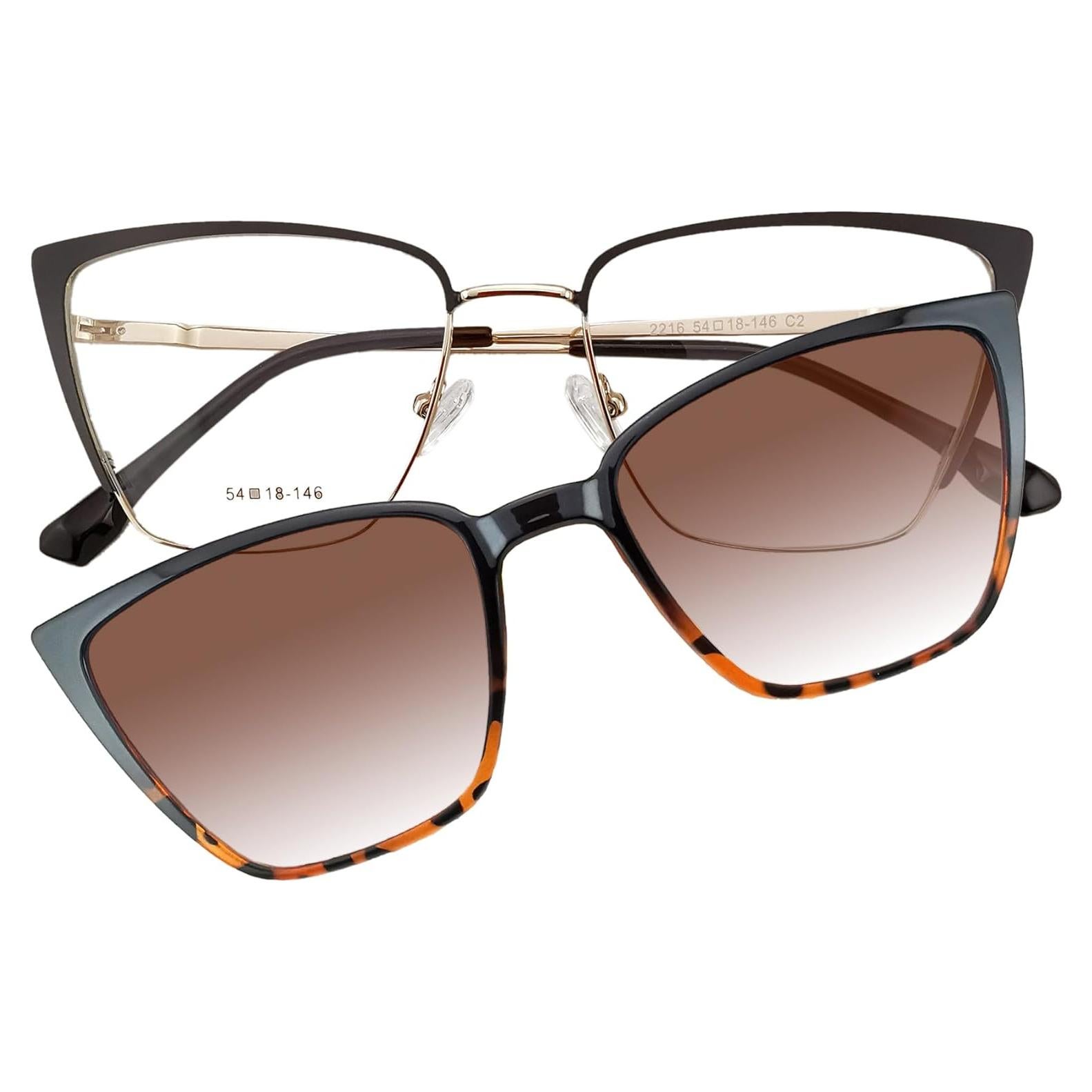 Gafas Cat Eye Polarizadas 2 en 1 para Mujeres - Negro/Dorado