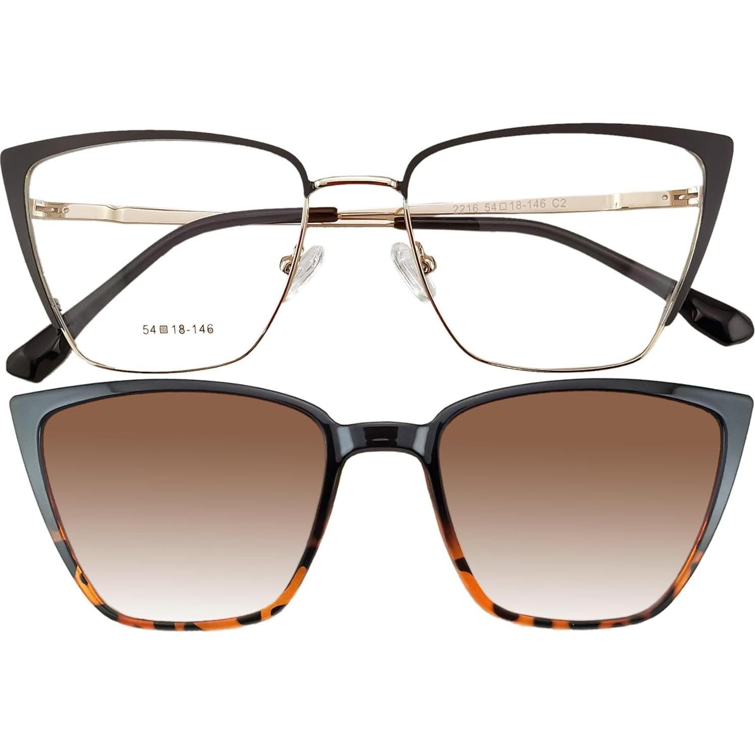 Gafas Cat Eye Polarizadas 2 en 1 para Mujeres - Negro/Dorado