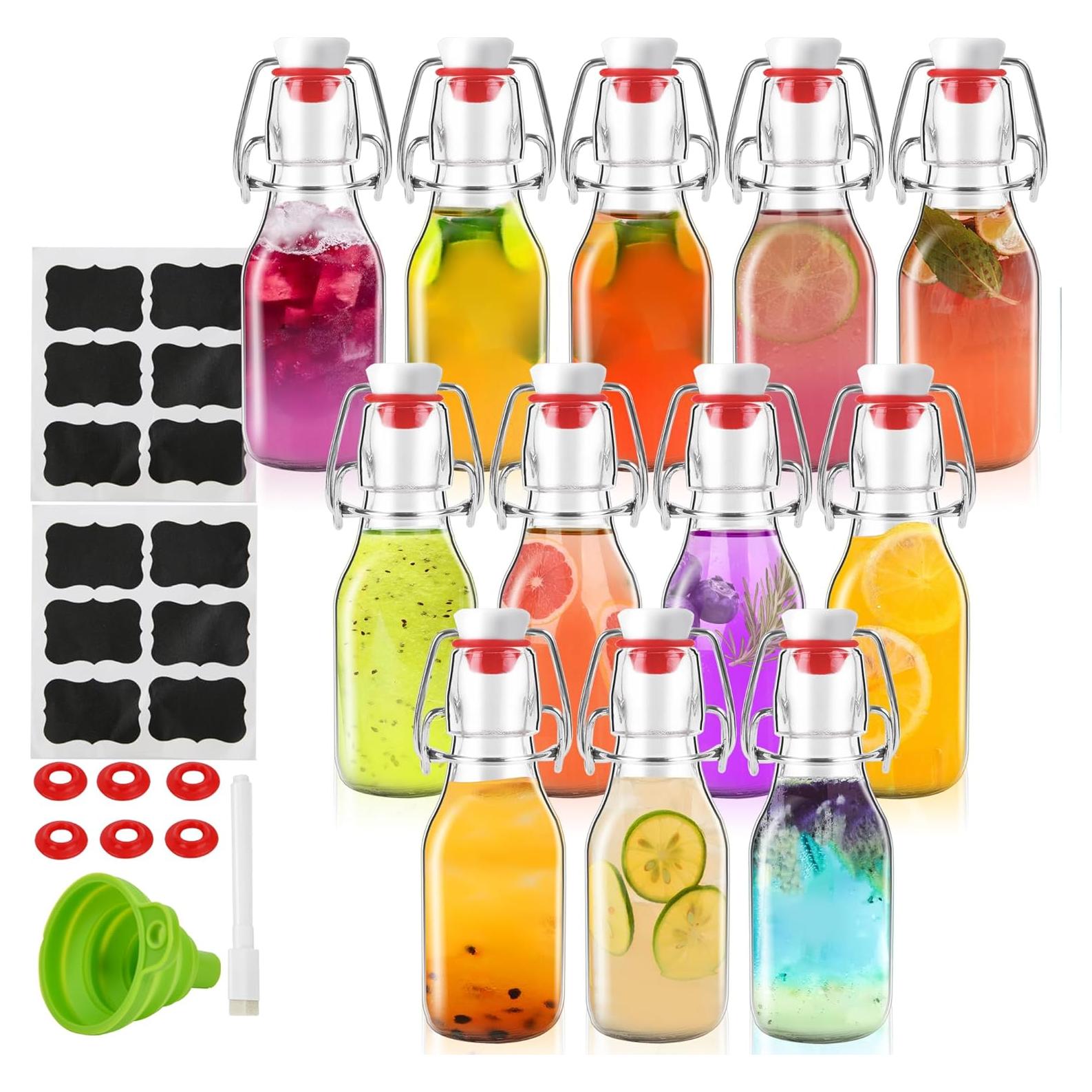 Paquete de 12 botellas de vidrio 100 ml ZEBEIYU con tapa abatible