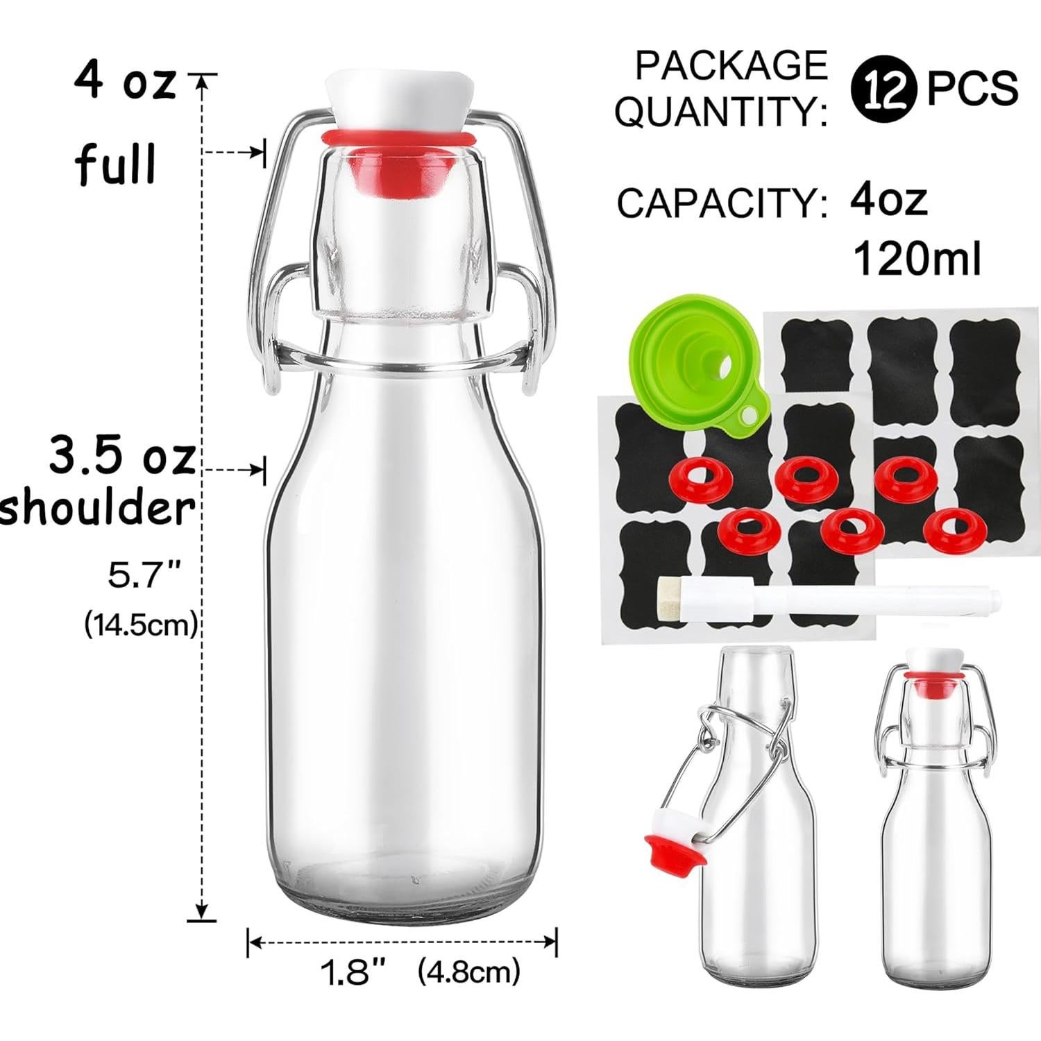 Paquete de 12 botellas de vidrio 100 ml ZEBEIYU con tapa abatible