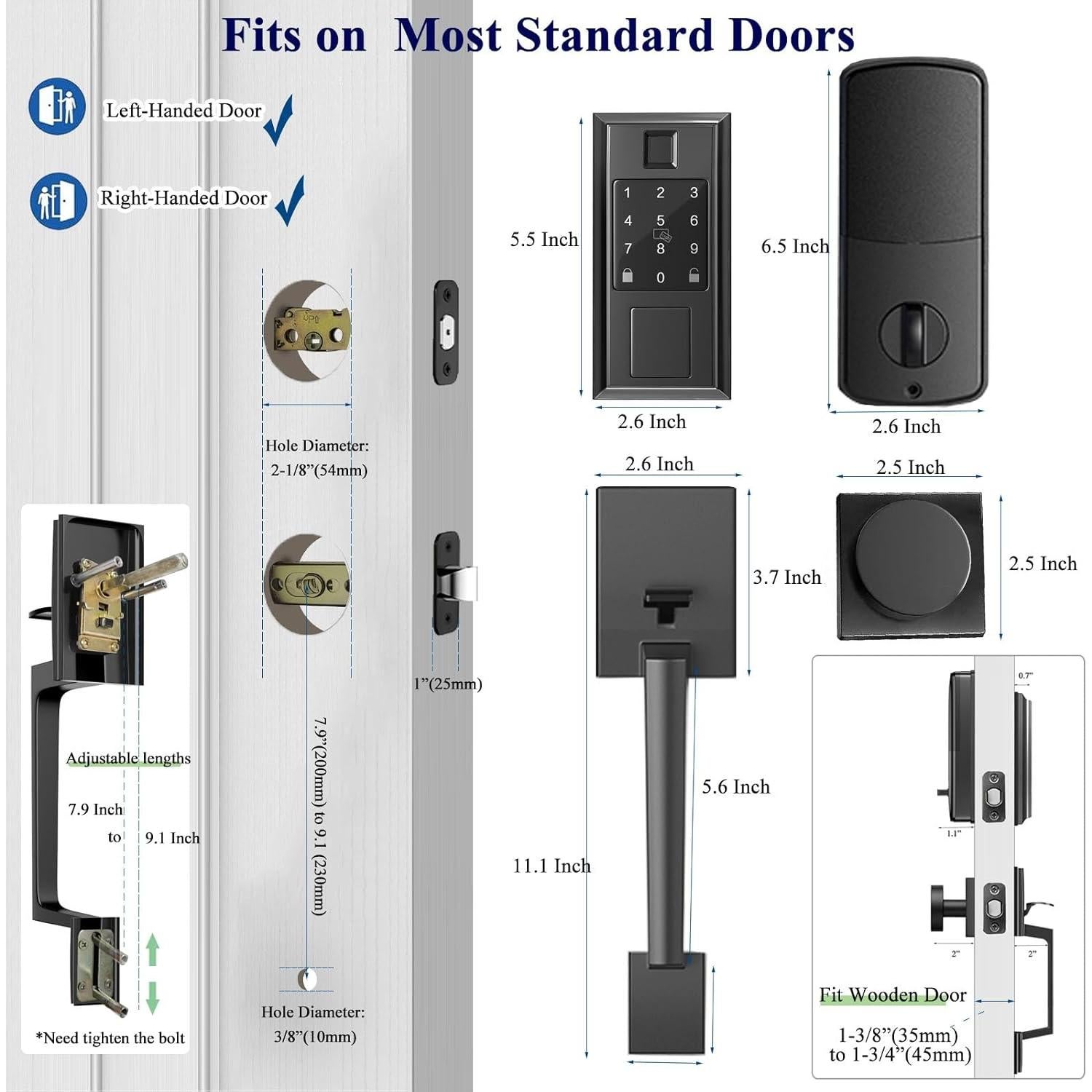 Smart Locks for Front Door with Handle Knob Set, Keyless Entry Door Lock, Fingerprint & App Control, Touchscreen Keypad Deadbolt, Auto Lock, Matte Black
