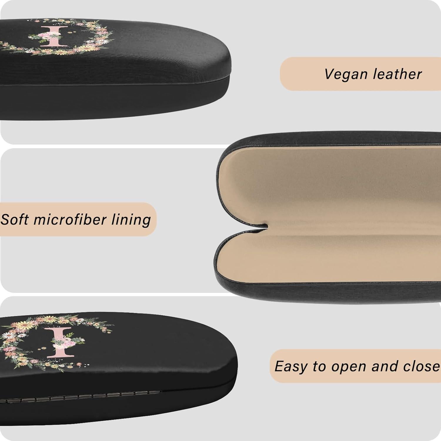 Estuche Duro para Gafas PU con Paño de Limpieza Letra-i