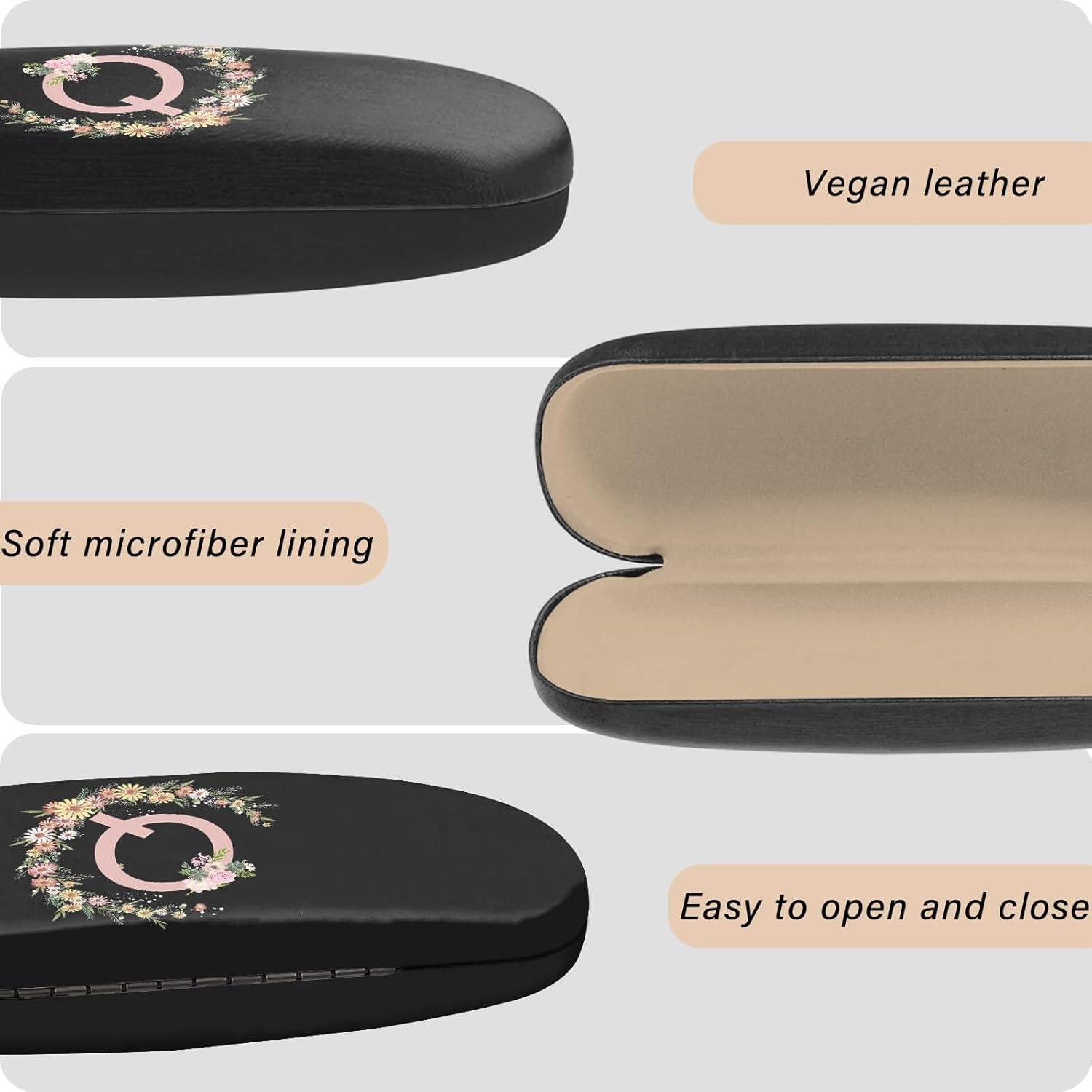 Estuche Duro para Gafas PU con Paño de Limpieza Letra-Q