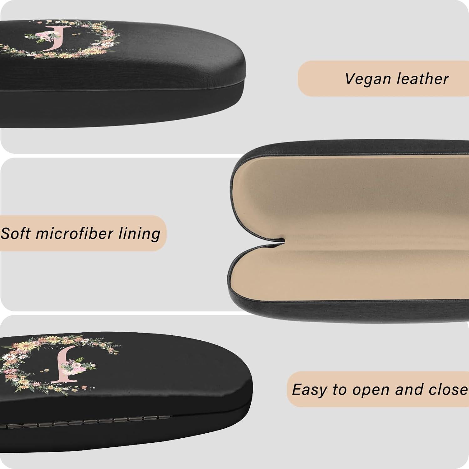 Estuche Duro para Gafas PU con Paño de Limpieza Letra-J