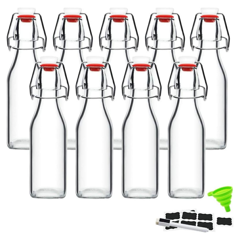 Botellas de vidrio ZEBEIYU 240 ml con tapa de balancín - Set de 9