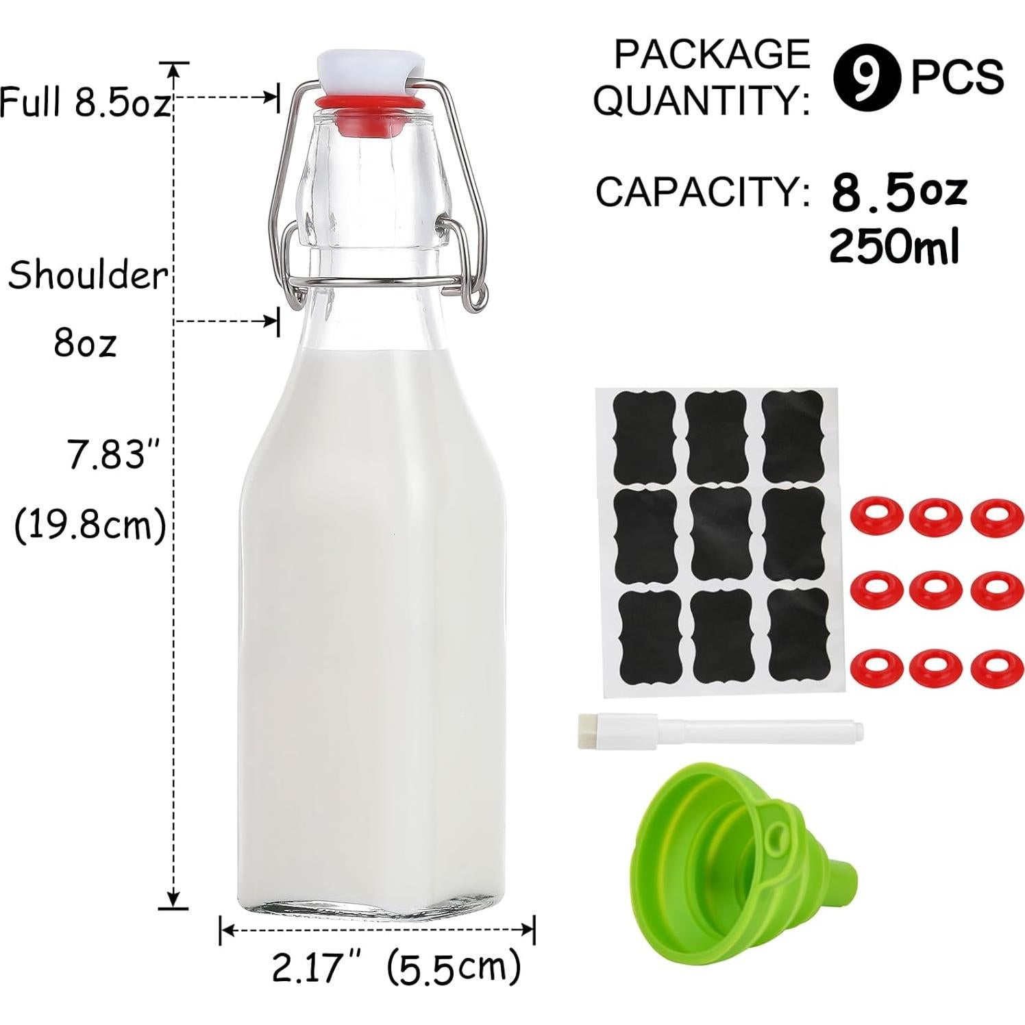 Botellas de vidrio ZEBEIYU 240 ml con tapa de balancín - Set de 9