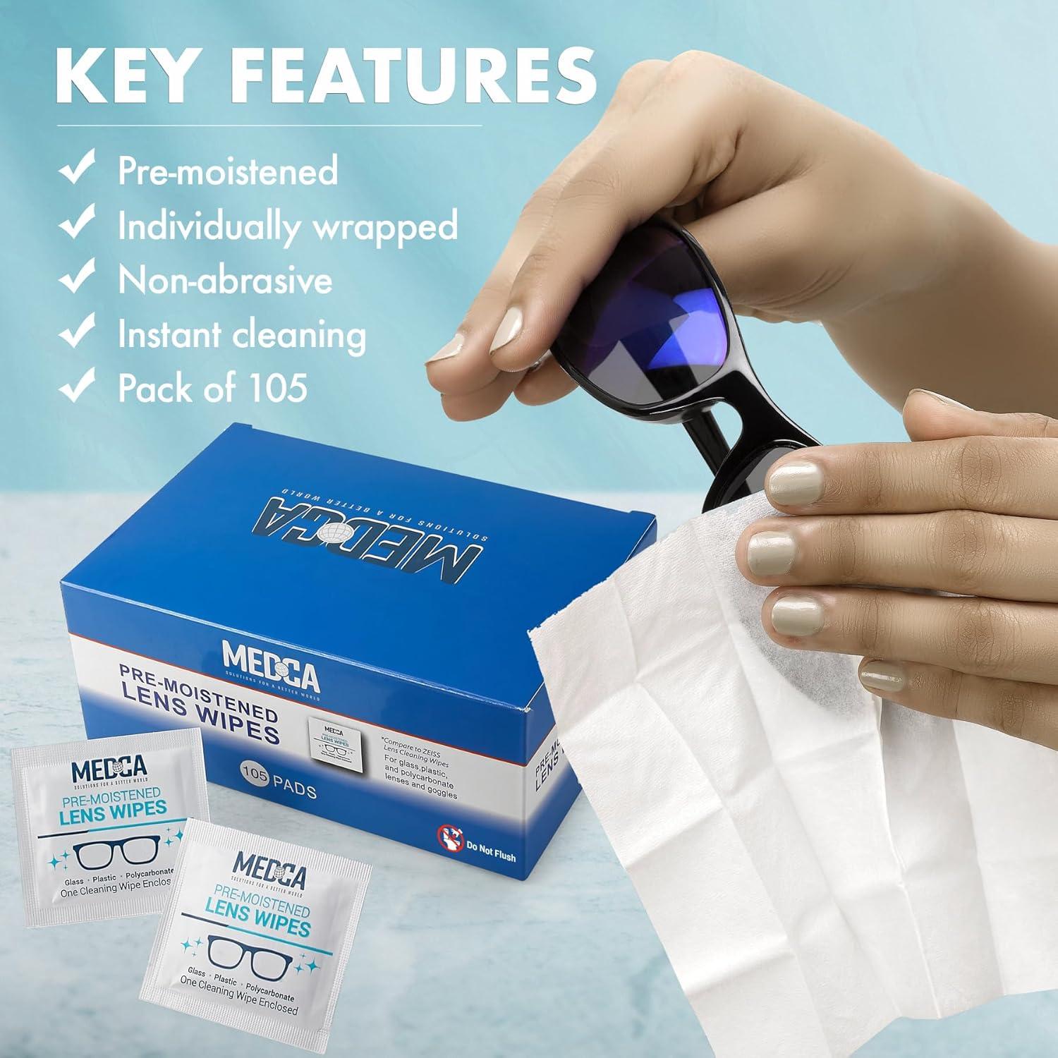 Toallitas de Limpieza de Lentes MEDca 105 Paquetes Amoníaco Libre
