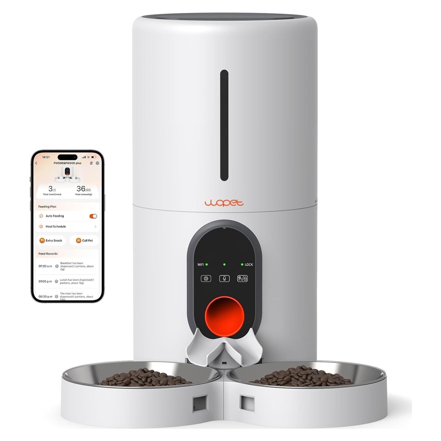 Comedero Automático WOPET para Gatos y Perros 6L WiFi