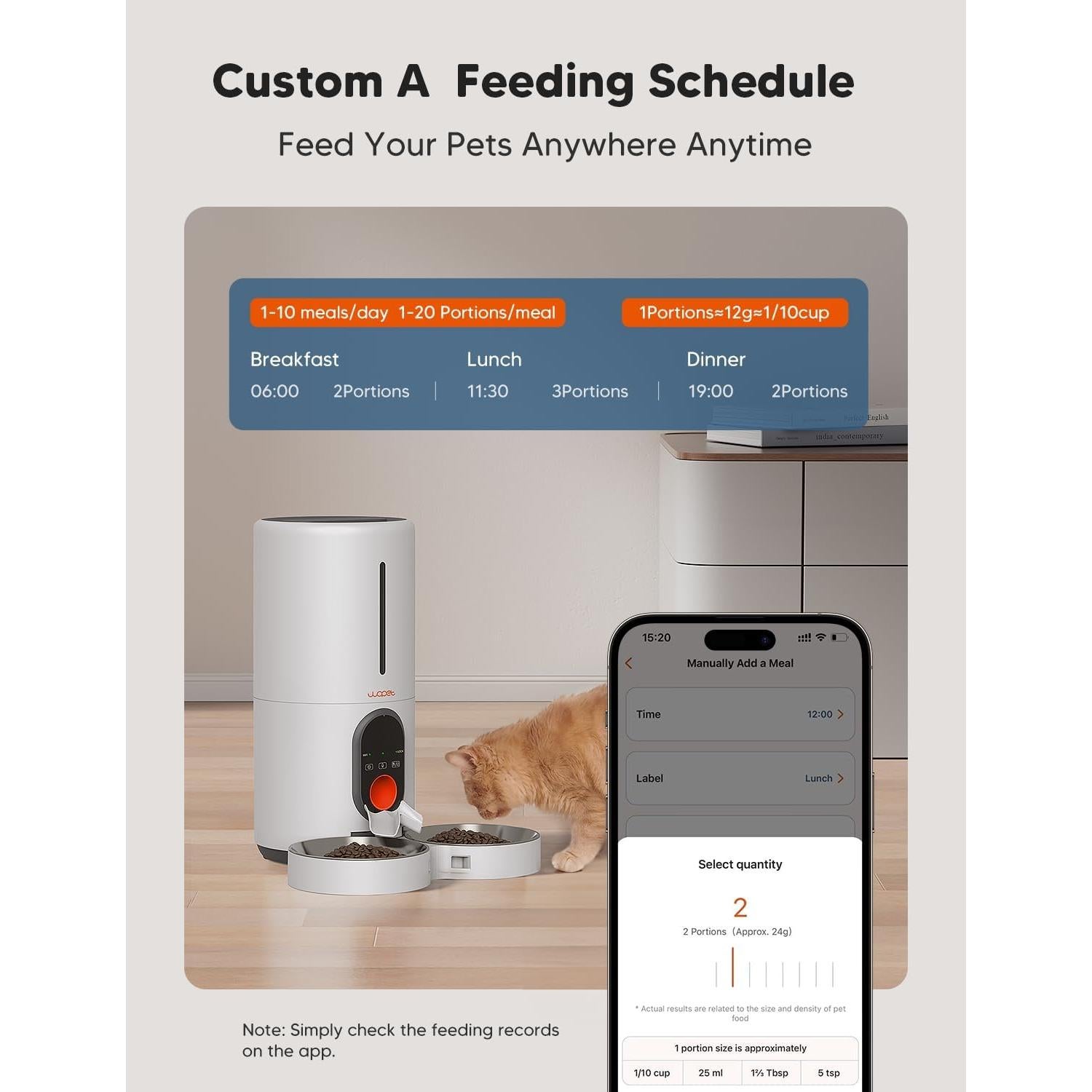 Comedero Automático WOPET para Gatos y Perros 6L WiFi