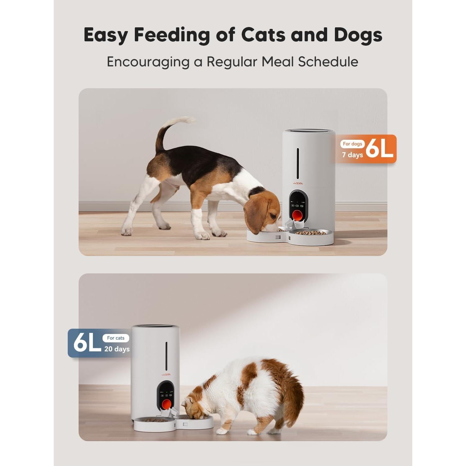 Comedero Automático WOPET para Gatos y Perros 6L WiFi