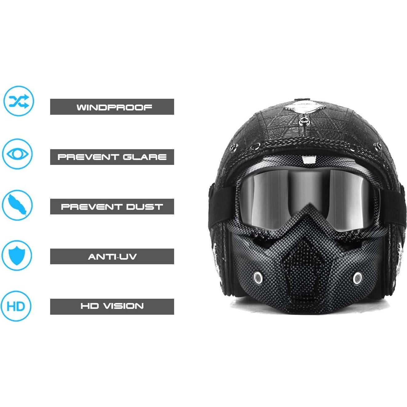 Gafas de Moto GGBuy con Máscara Facial Desmontable