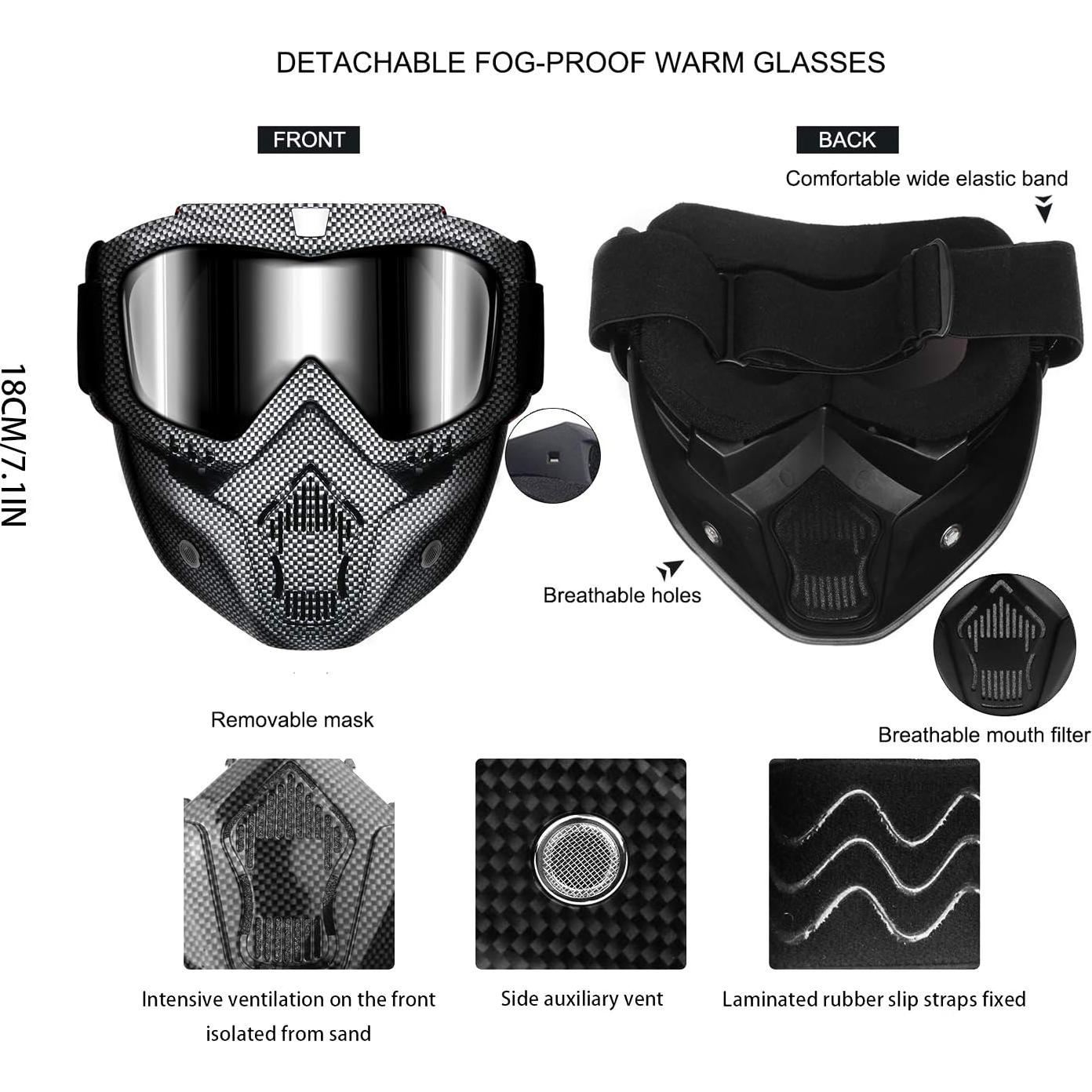 Gafas de Moto GGBuy con Máscara Facial Desmontable
