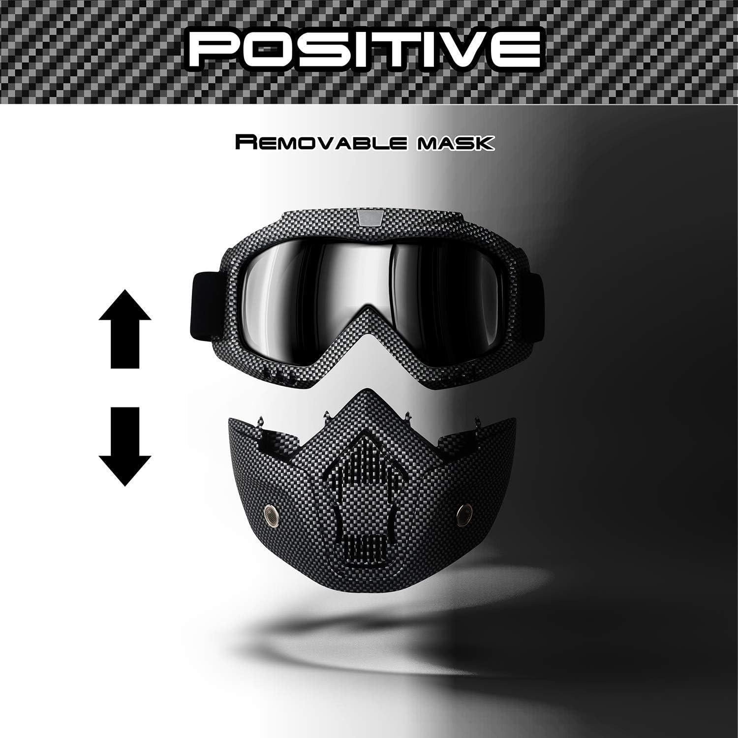 Gafas de Moto GGBuy con Máscara Facial Desmontable