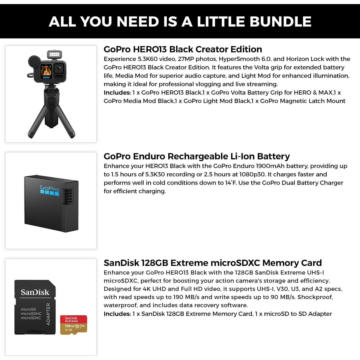 Cámara de Acción GoPro HERO13 Black Creator Edition 5.3K