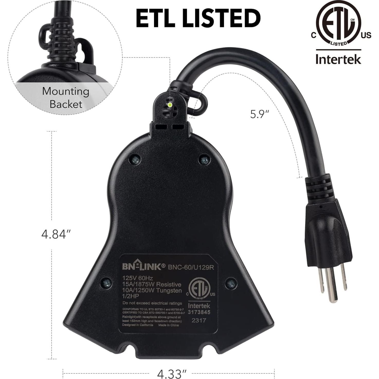 Temporizador de Luz Exterior BN-LINK con Control Remoto 3 Salidas