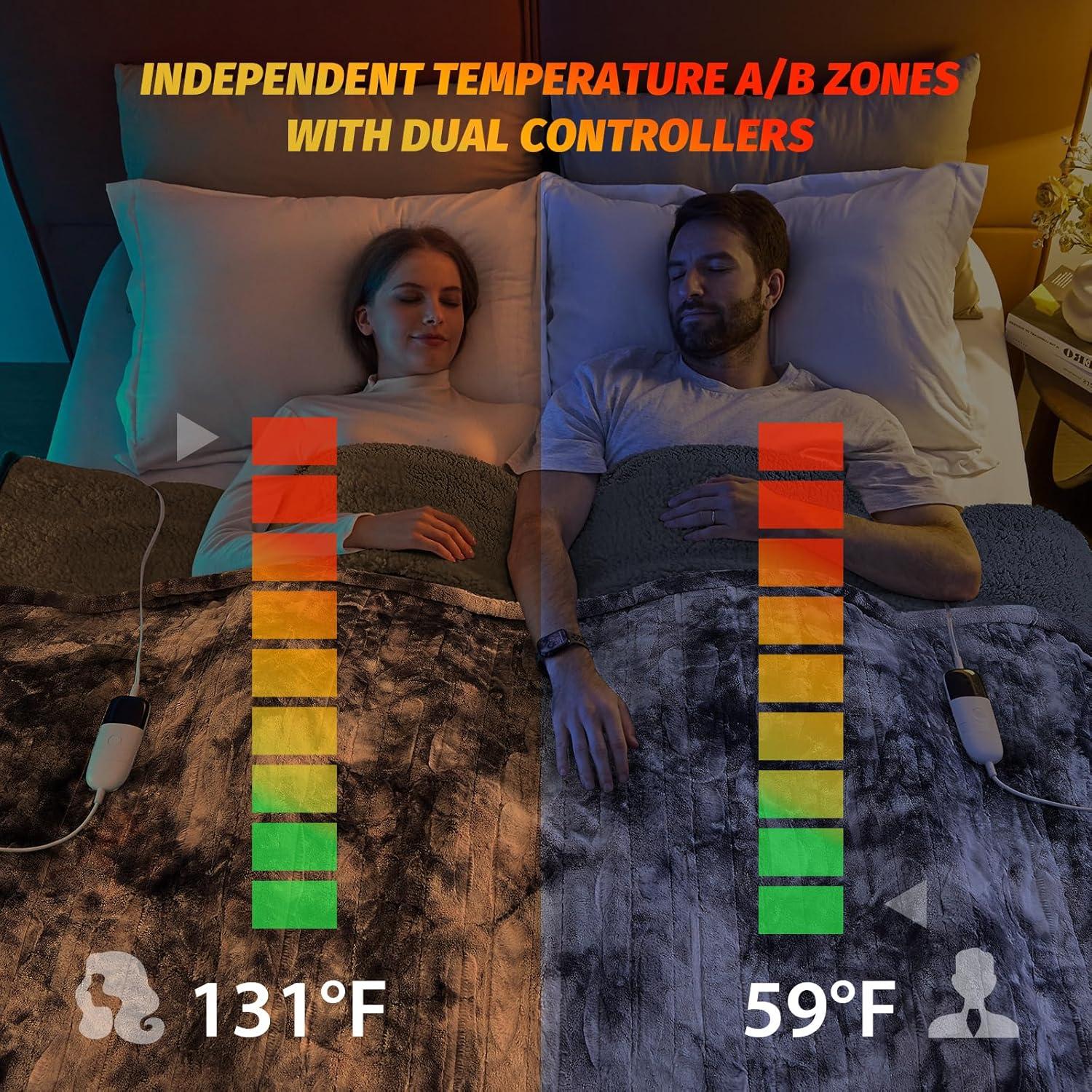 Manta Eléctrica OCTROT Queen Fleece Sherpa 10 Niveles Calor