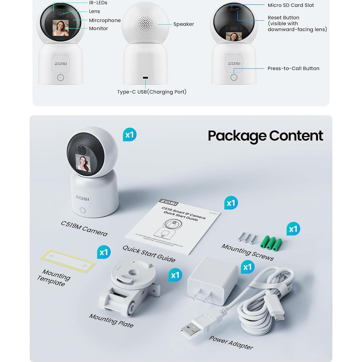 Cámara de Seguridad ZOSI 4K C519M8 Interior WiFi 8MP