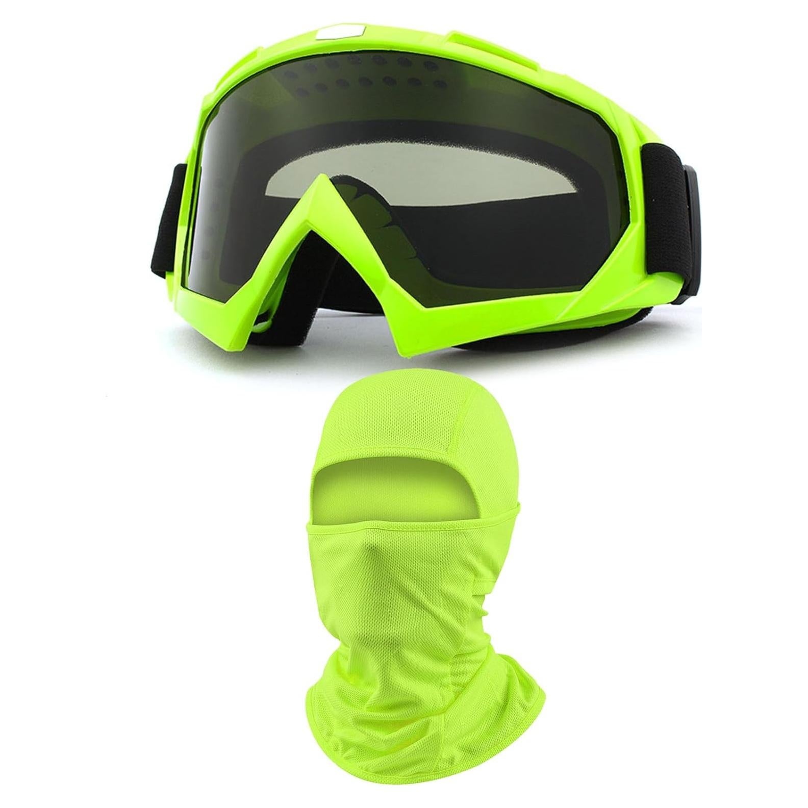 Gafas de Motocross Immoono con Balaclava Verde y Lentes Humo