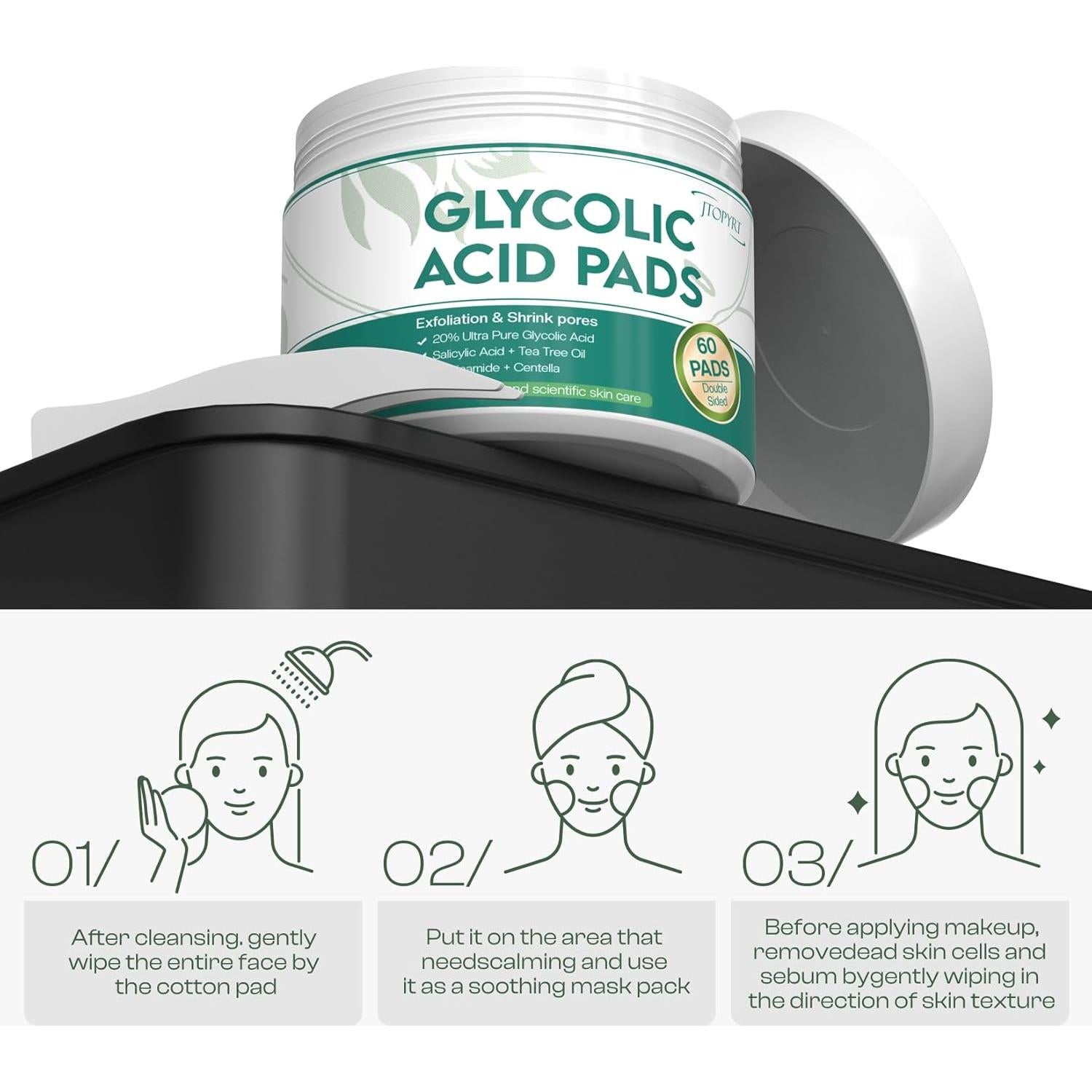 Discos Exfoliantes Faciales Jtopyrt 20% Ácido Glicólico 60 Unidades