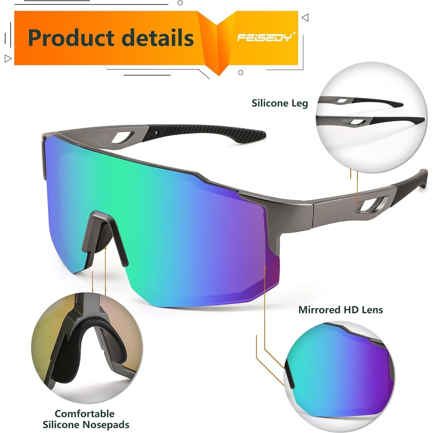 Gafas de sol deportivas FEISEDY UV400 para ciclismo y correr