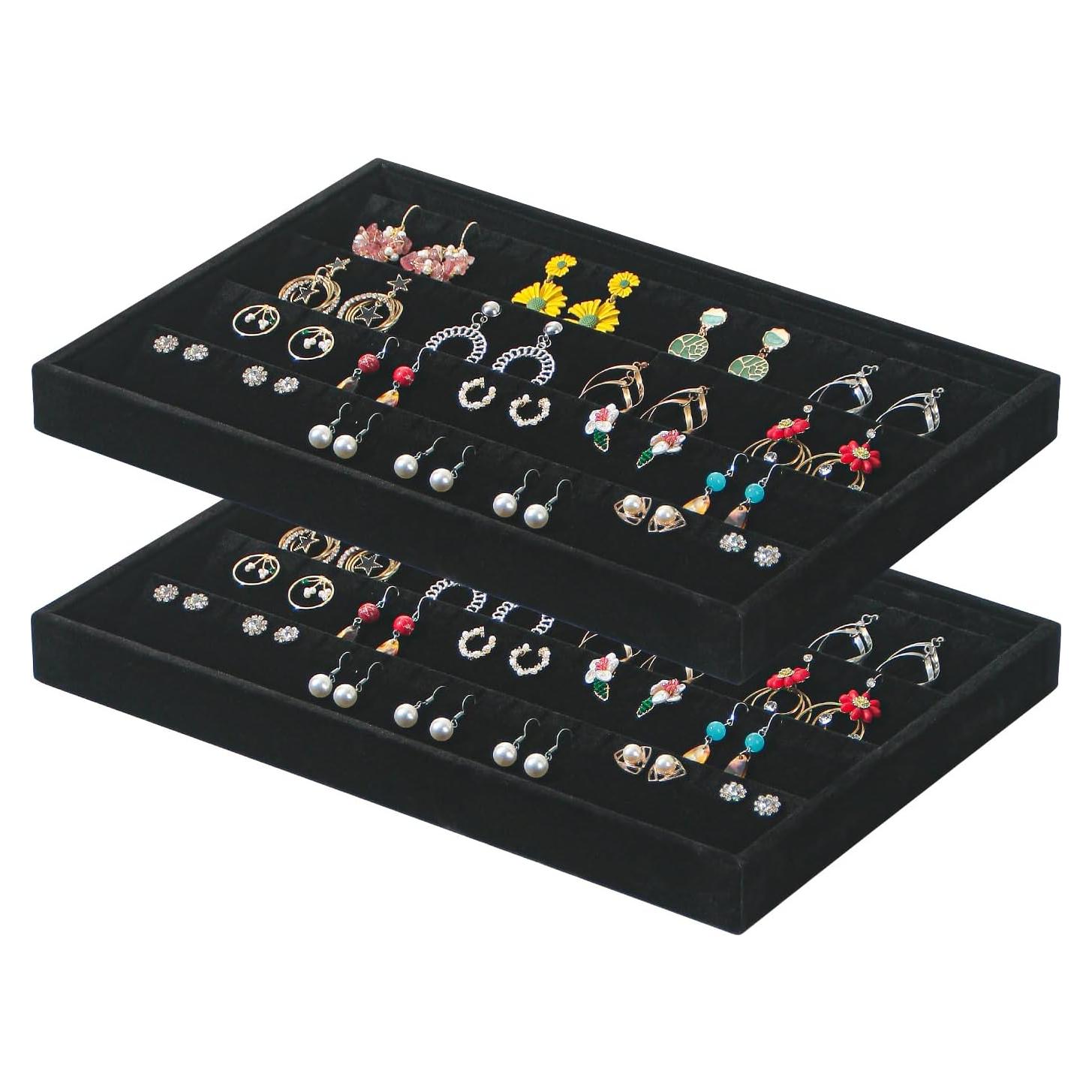 Bandeja de Aretes Apilable Coward Terciopelo Negro 2 Piezas