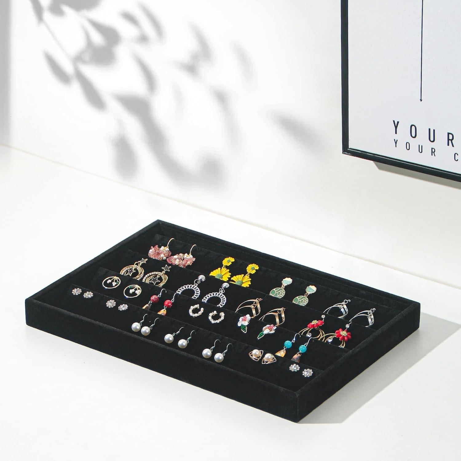 Bandeja de Aretes Apilable Coward Terciopelo Negro 2 Piezas