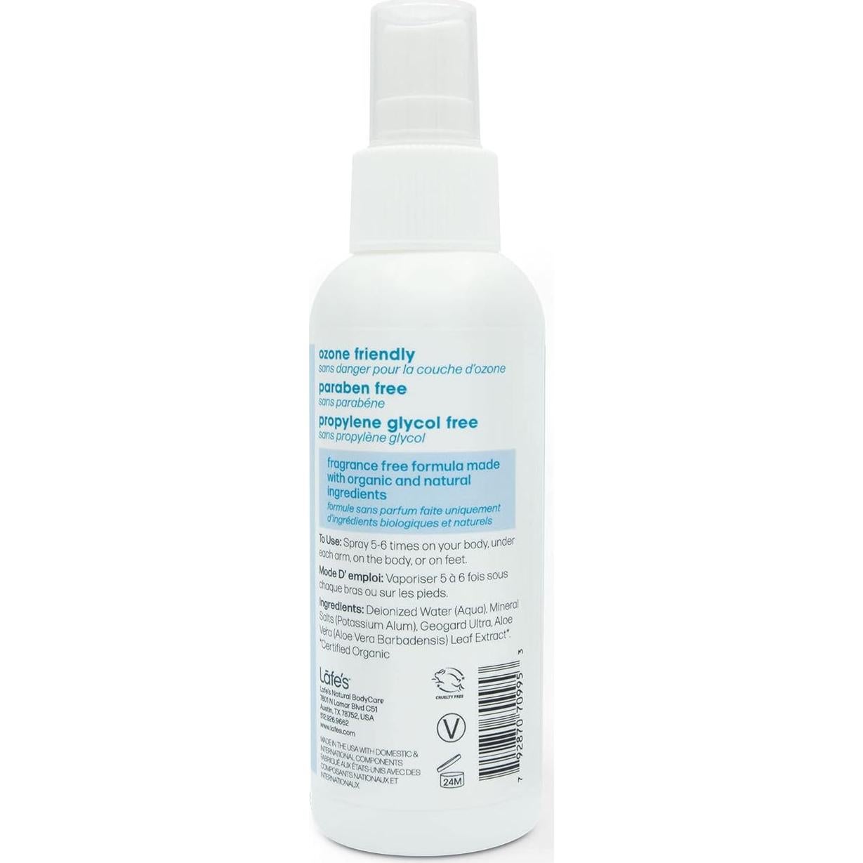 Desodorante Natural Lafe 113.4ml Spray Aloe Vera Sin Fragancia