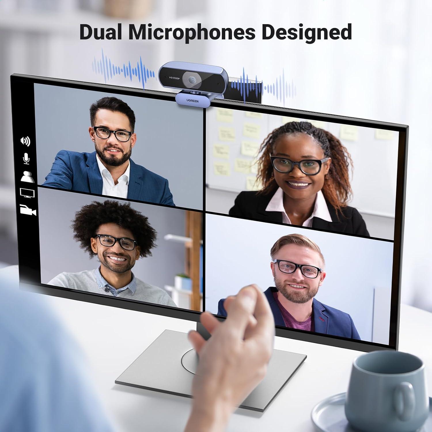 Webcam UGREEN 1080P con Micrófono y Ajuste Automático de Luz