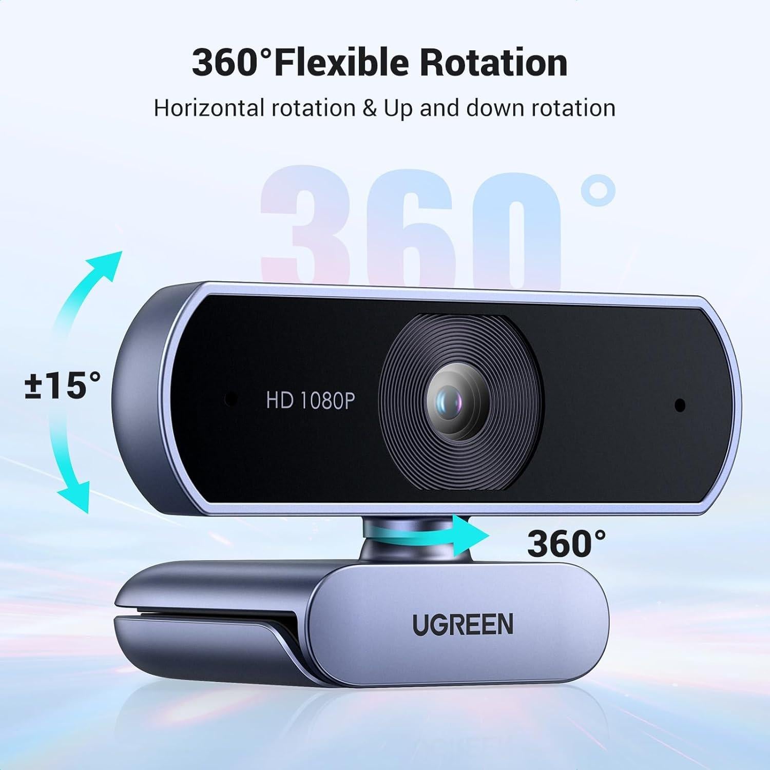 Webcam UGREEN 1080P con Micrófono y Ajuste Automático de Luz