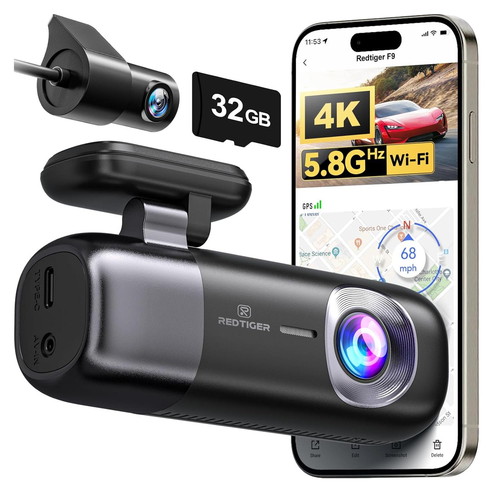 Cámara Dash REDTIGER F9 4K y 1080P Doble, WiFi GPS