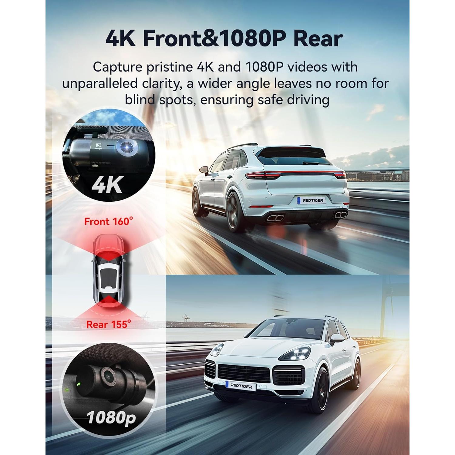 Cámara Dash REDTIGER F9 4K y 1080P Doble, WiFi GPS