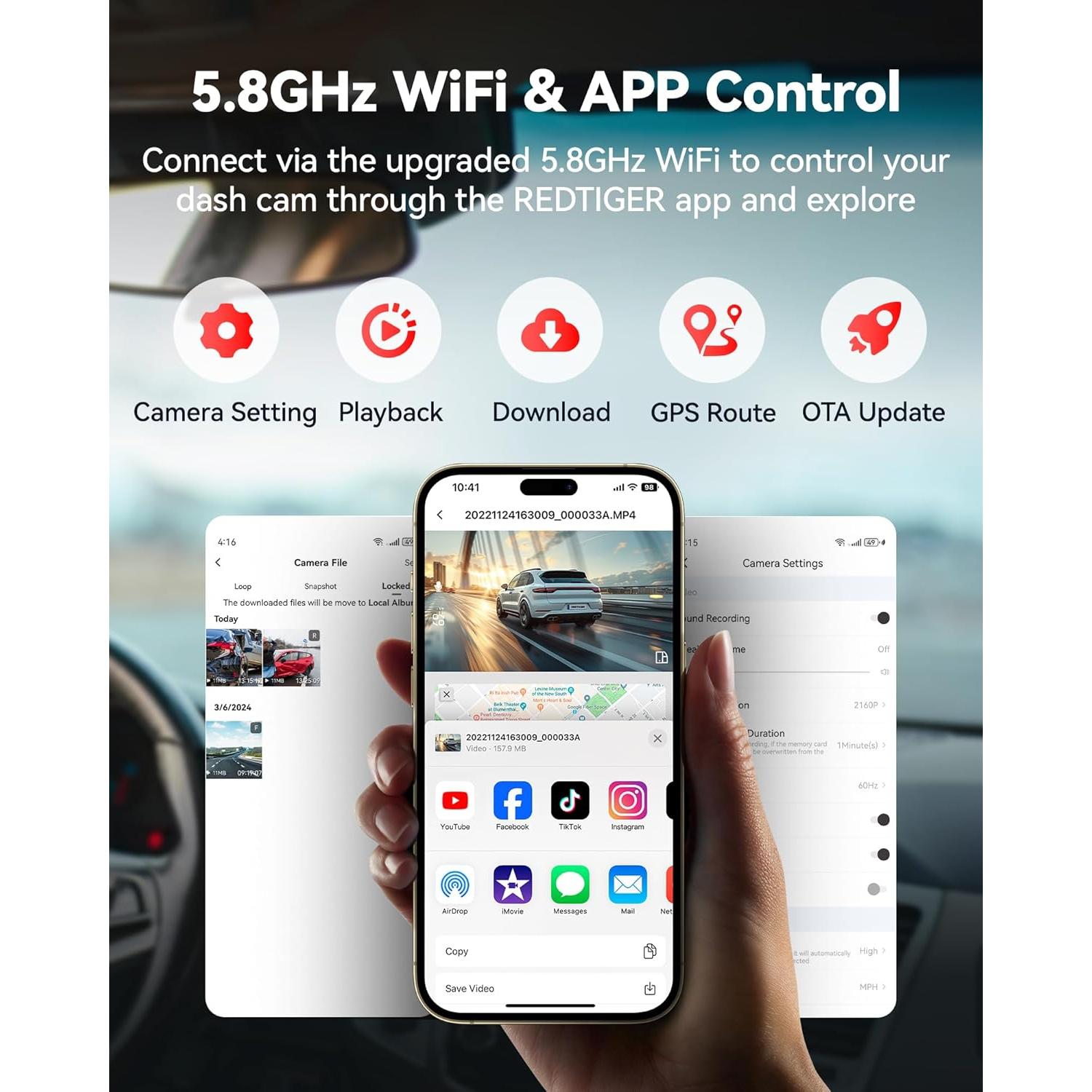 Cámara Dash REDTIGER F9 4K y 1080P Doble, WiFi GPS
