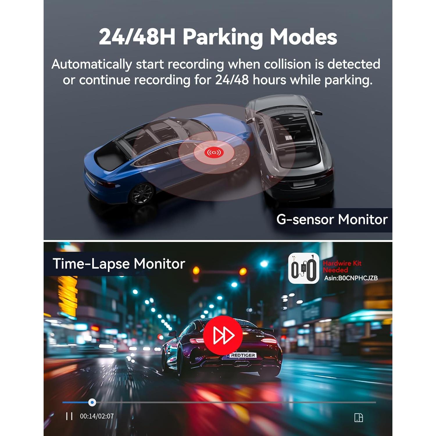 Cámara Dash REDTIGER F9 4K y 1080P Doble, WiFi GPS
