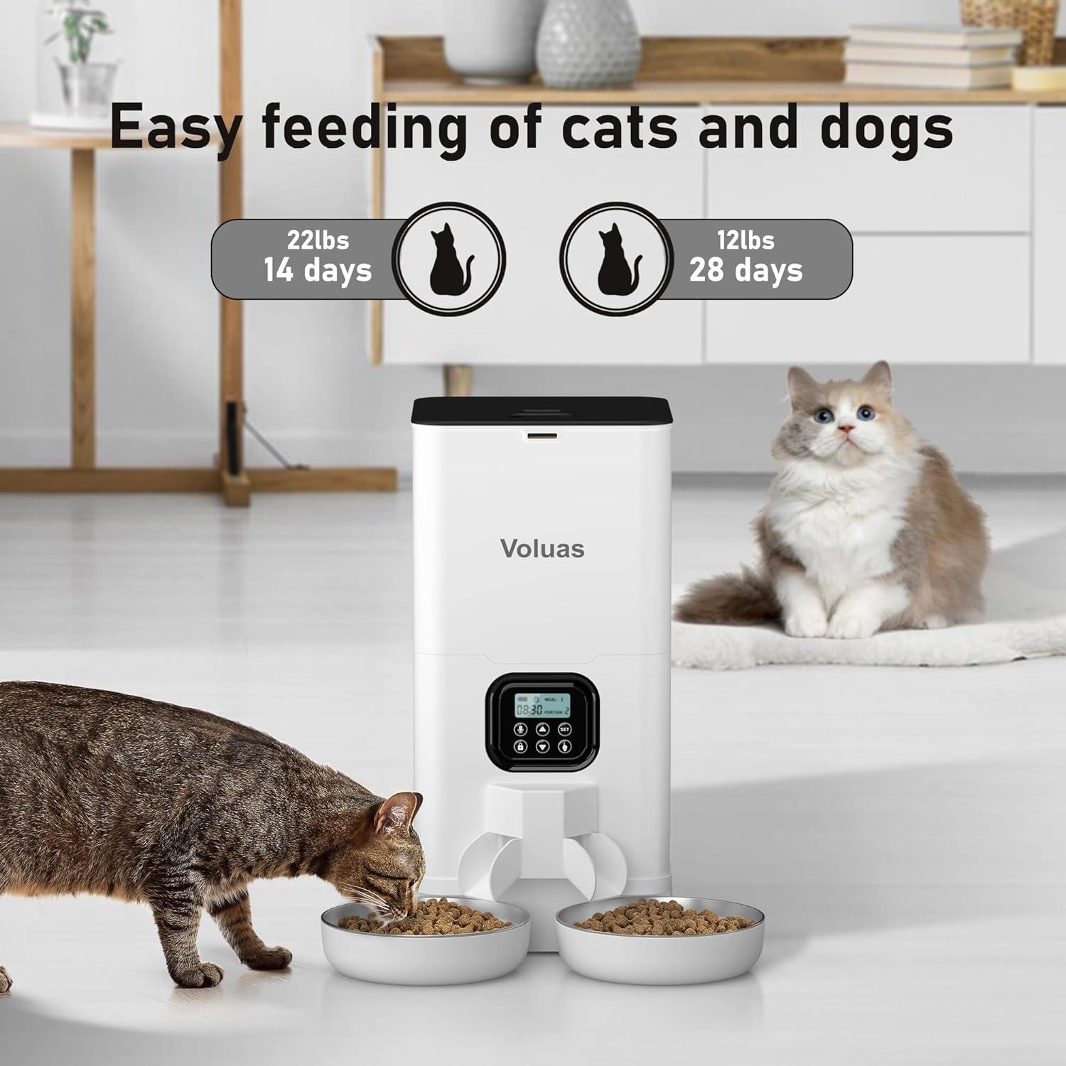 Dispensador Automático de Comida Voluas 6L para 2 Gatos