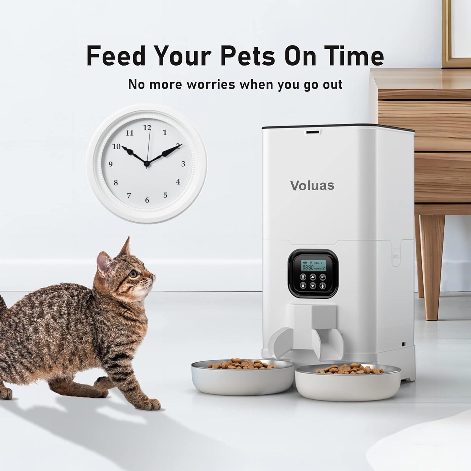 Dispensador Automático de Comida Voluas 6L para 2 Gatos