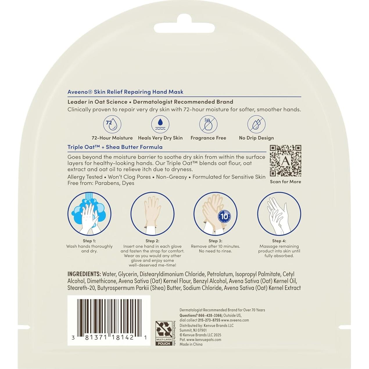 Mascarilla Reparadora para Manos Aveeno Skin Relief - 1 Par