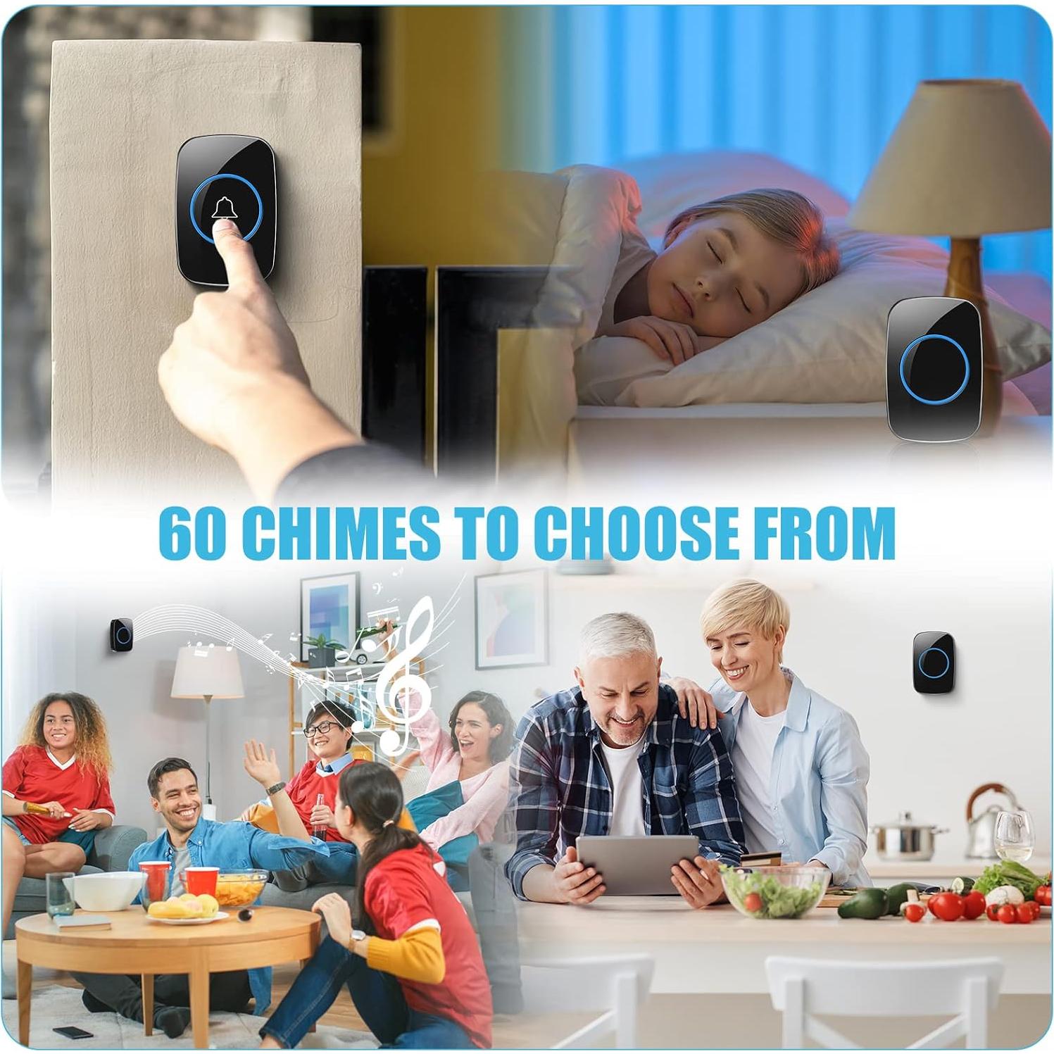 Kit Timbre Inalámbrico Fabbay 8 Piezas 1000 m 60 Melodías